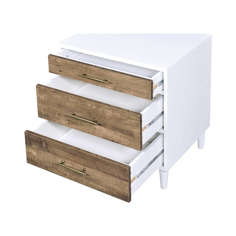 Table de chevet moderne 3 en chêne blanc et vieilli pour une utilisation dans la chambre à coucher avec sensation