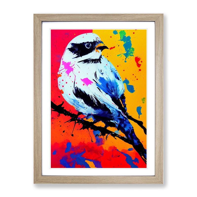 Paint Splash Bird No.5 - Framed Print, 64cm H x 46cm W x 2cm D, Oak