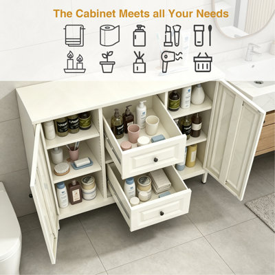 Buffet de rangement 40,16 po, armoire d'appoint autoportante avec 4 tiroirs et 2 portes, armoire à tablettes réglables pour le salon, la cuisine, le vestibule, le couloir et la salle de lavage (beige)