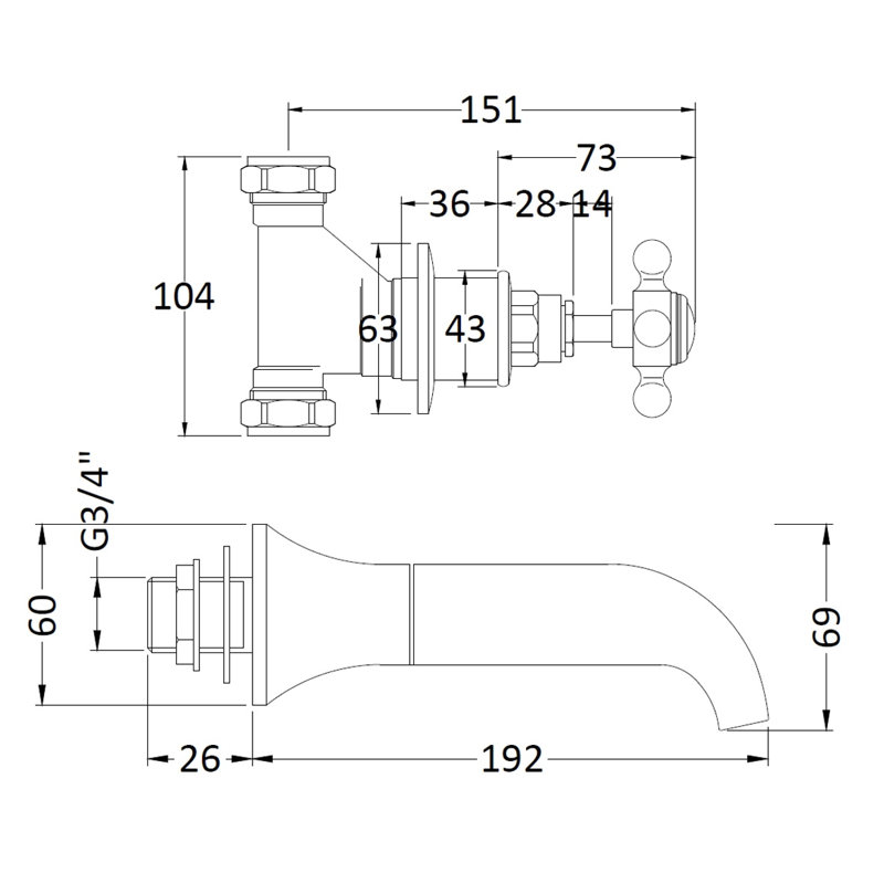 2 Handle Wall Bath Faucet Bath Filler