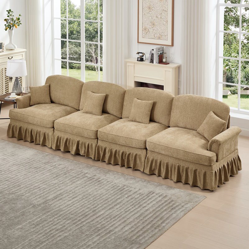 Grand canapé élégant Mid-Century, H 36,6 po x l 137,85 po x P 32,8 po, 4, Café clair