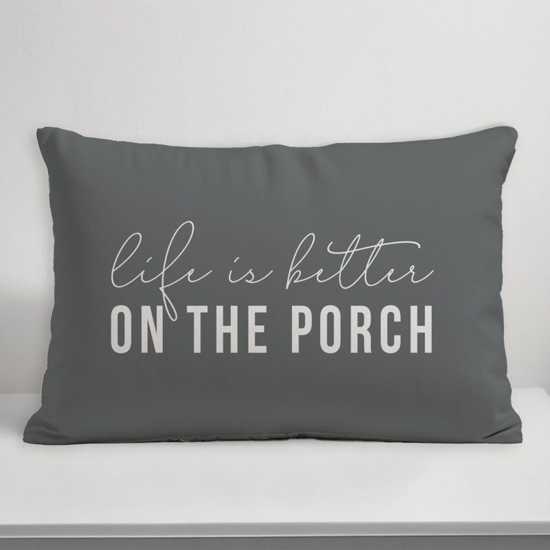 Outdoor Reversible Throw Pillow, Dark Gray/White