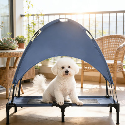 Breathable Dog Bed With Canopy, Elevated Design For Comfort, High - Quality Mesh, Lightweight Frame, Suitable Small Pets, Black Portable Cot, , Canopy Sun Protection, Design, Foldable Transport,
