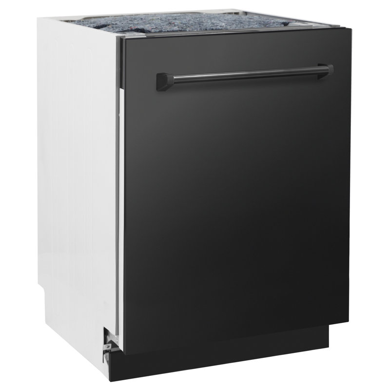 ZLINE 24 in. Tallac Series 3rd Rack Dishwasher with Auto Door Open Drying, 51dBa, Black Steel Panel, Black Stainless Steel