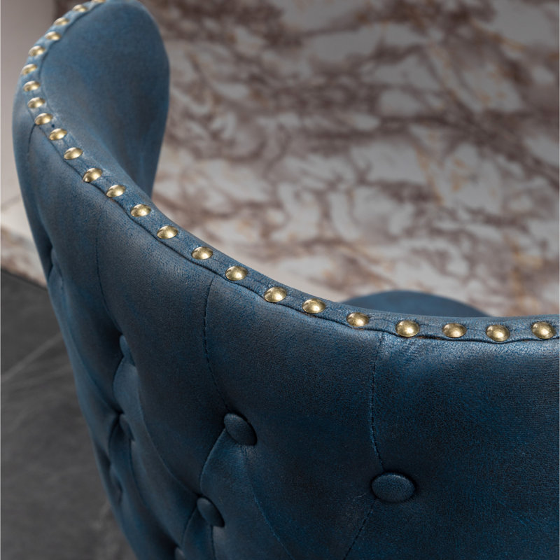 2 tabourets de comptoir de style moderne Mid-Century bleu avec similicuir et garniture cloutée