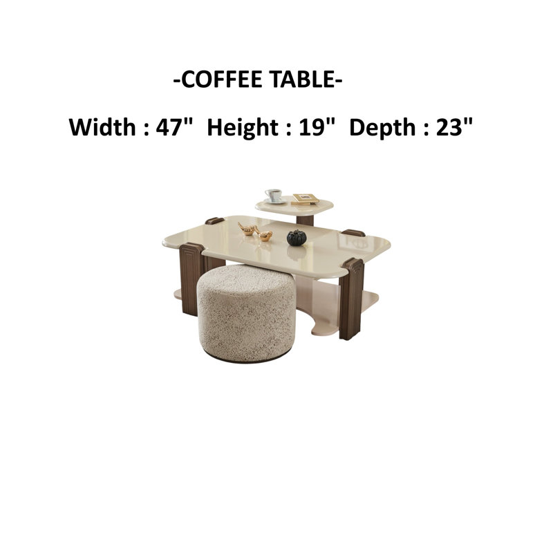 Beige and Brown Textured Fabric 5-Piece Living Room Set with Gold Metal Legs