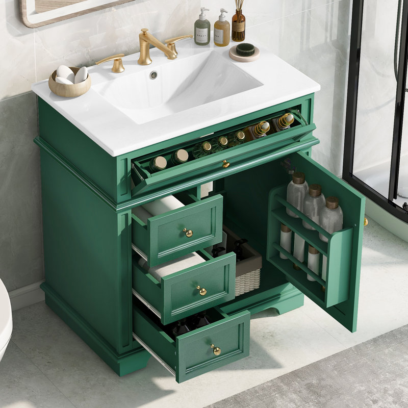 Meuble-lavabo 30 po avec comptoir en céramique, Vert