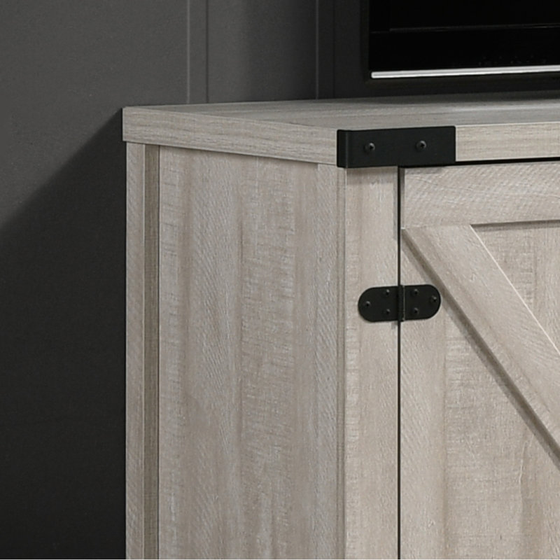 Meuble télé Salma de 58 po de largeur avec 2 tablettes ouvertes et 2 armoires, Gris