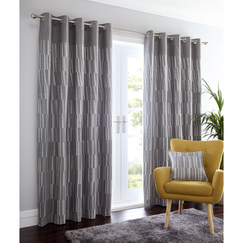 Isio Eyelet Room Darkening Thermal Curtains (Set of 2), 229cm Width x 229cm Drop, Charcoal