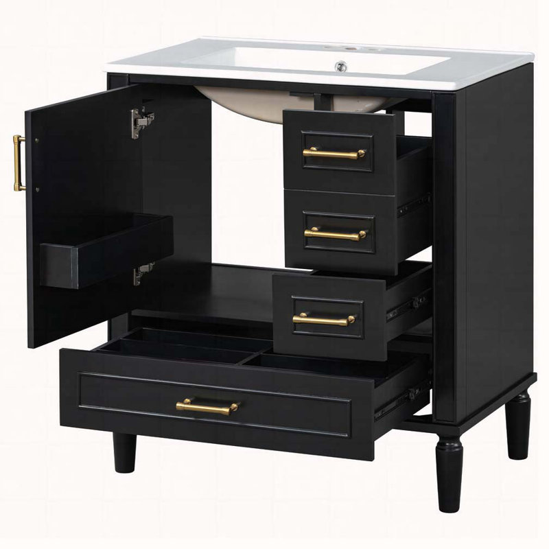 Meuble-lavabo 30 po avec lavabo en céramique, Noir