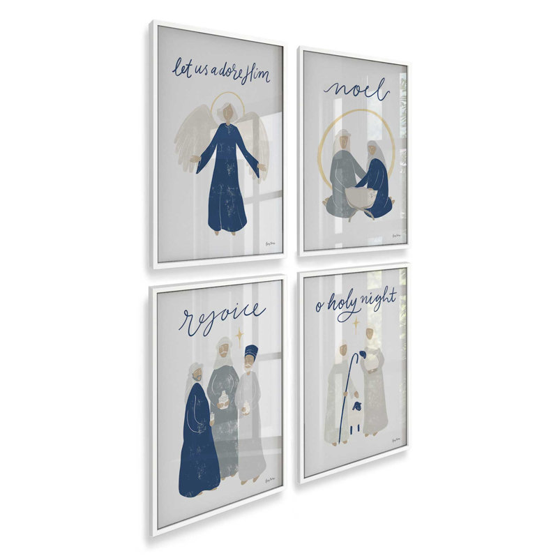 Ensemble de 4 reproductions d'art Bethlehem's Glow, 20 po x 16 po, Blanc opaque