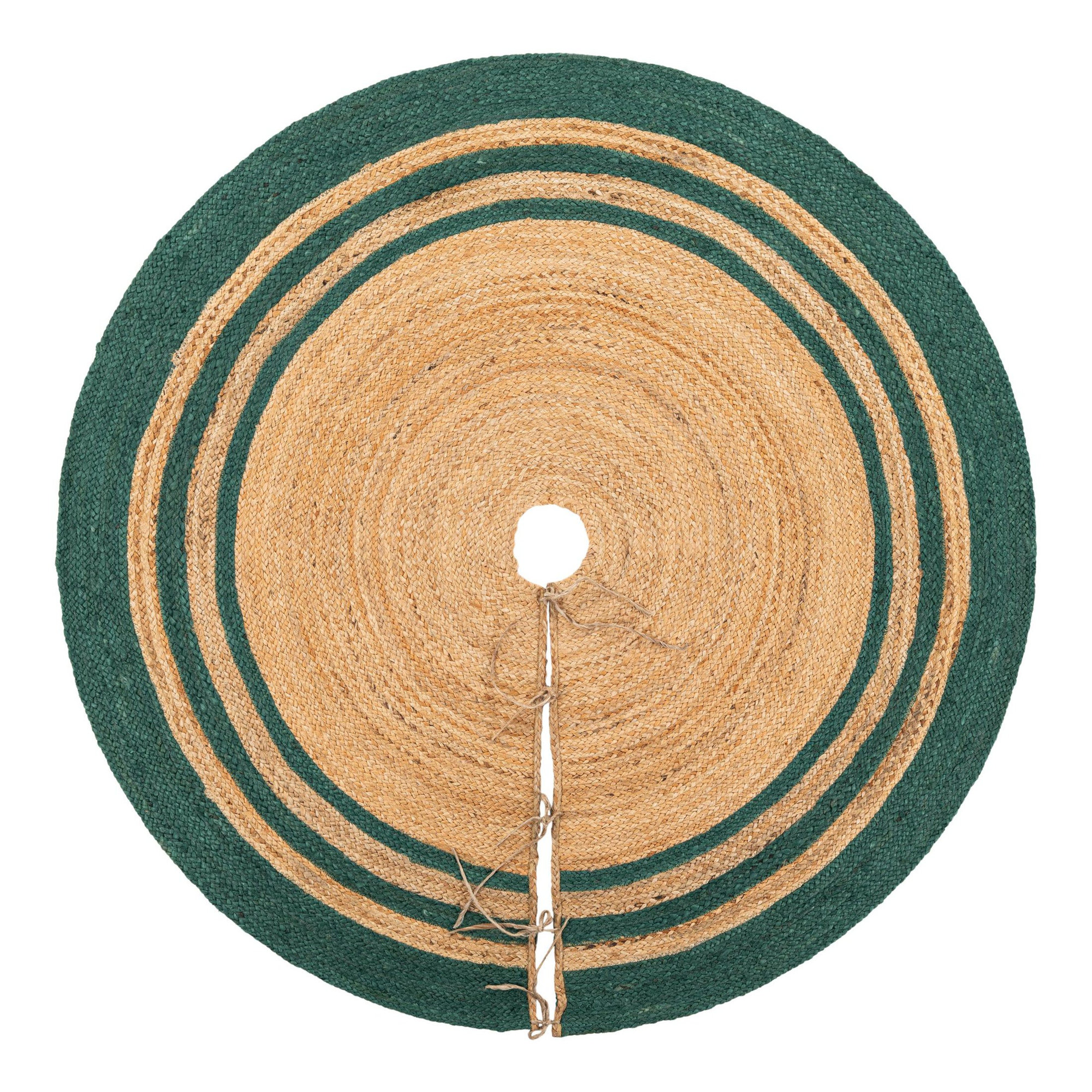 Burlap Tree Skirt, Beige/Green, Round 5'1"
