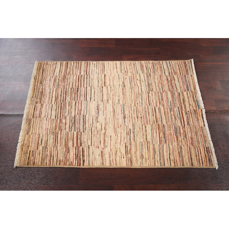 Tapis oriental rayé Gabbeh Kashkoli noué à la main 3 x 4