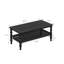 Table basse rectangulaire noire à 2 niveaux avec tablette de rangement Wave-Edge et pieds sculpturaux en bois massif