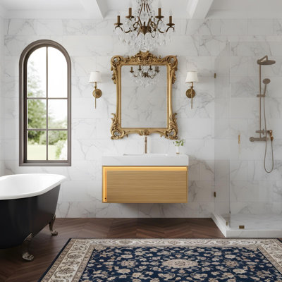 Meuble-lavabo de 36 po avec lumières à tiroir à capteur de mouvement et comptoir en pierre frittée blanche