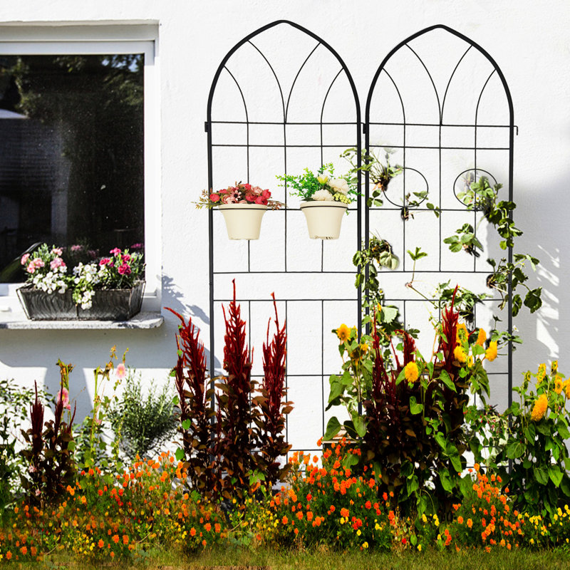 Ensemble de 4 tablettes d'extérieur en métal 78 po x 19,7 po antidérapantes avec motif de treillis en métal pour jardin 78,7 po x 19,7 po