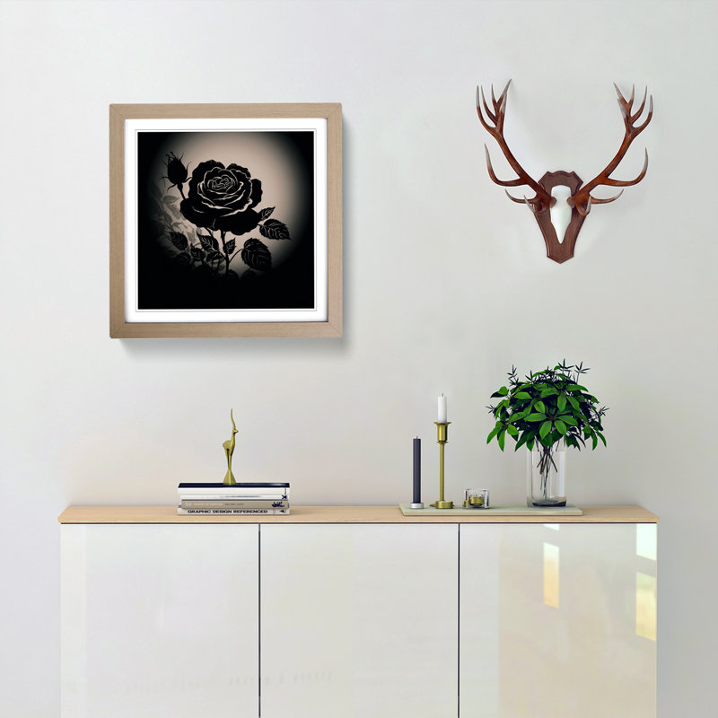 Rose Silhouette No.1 - Single Picture Frame Print on Wood, Oak