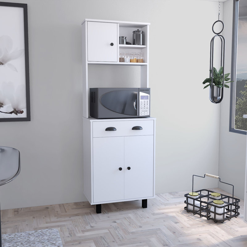 Garde-manger avec 2 armoires, 2 tablettes ouvertes et tiroir Salem, Blanc