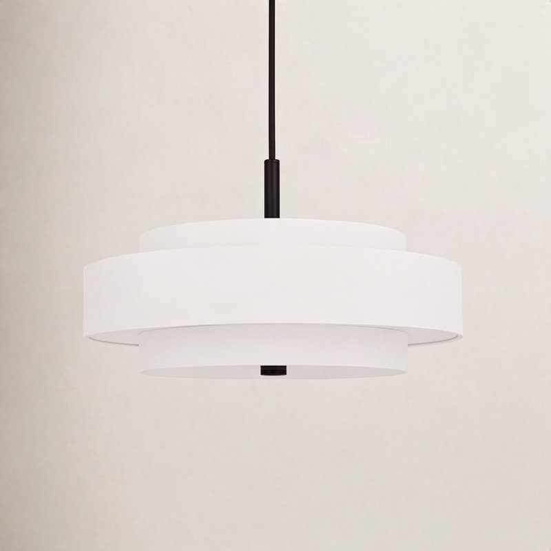 Flaire 4 - Light Steel Dimmable Drum Chandelier, Oatmeal, English Bronze