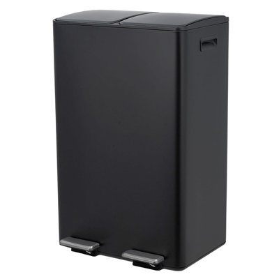 Dual Compartment Kitchen Trash & Recycling Bin, 16 Gal (2x8 Gal), Stainless Steel Step-On, Soft Close Odor-Proof Lid