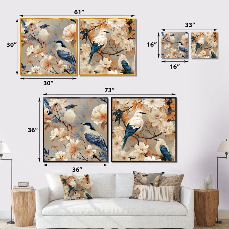 Hortense - ensemble de 2 impressions murales florales, H 30 po x l 61 po x P 1 po, Cadre noir