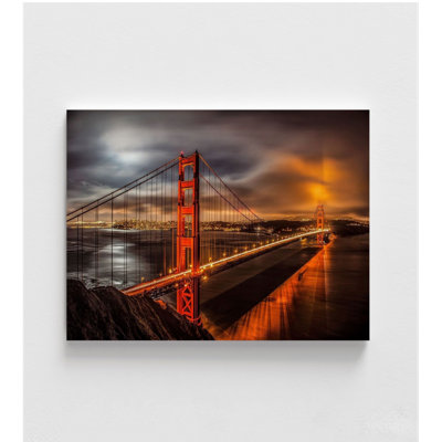 «Golden Gate Evening» par John Gavrilis, impression de l'affiche Red Golden Gate, Art industriel, art mural, San Francisco Wall Art