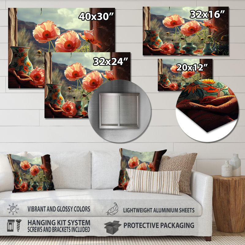 Dahmen - coquelicot, art mural, Sans cadre, métal, H 30 po x l 40 po