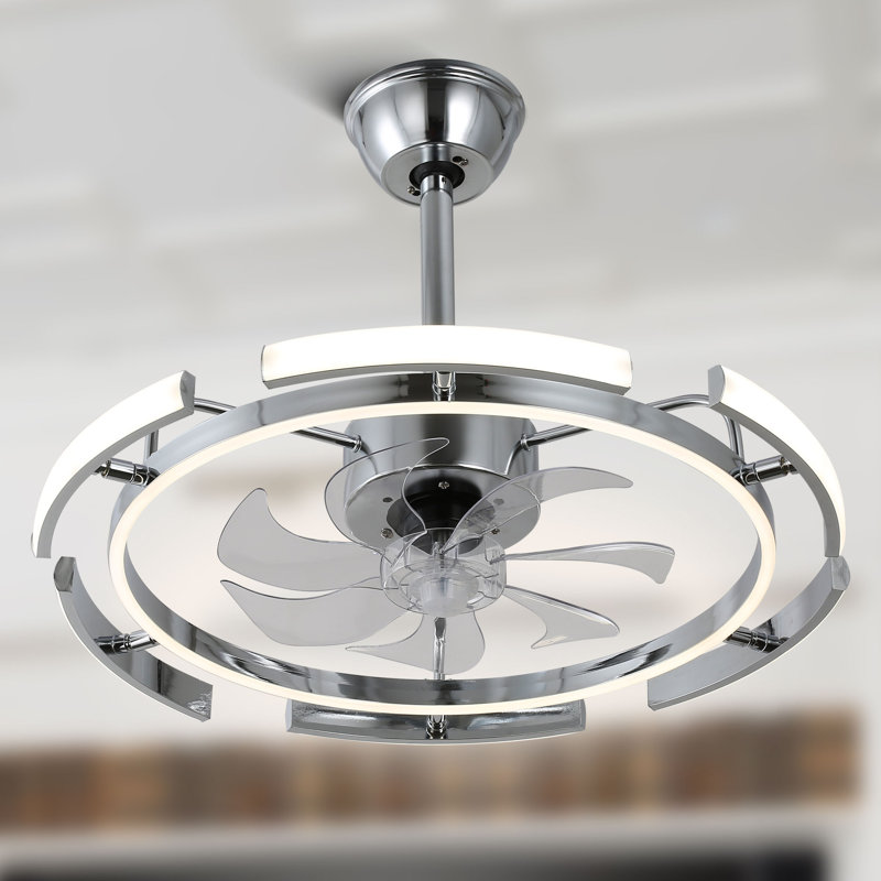 Ausable 24'' Futuristic UFO Design DIY Shapes Bladeless LED Ceiling Fan with Dimmable Lights and Remote, Silver