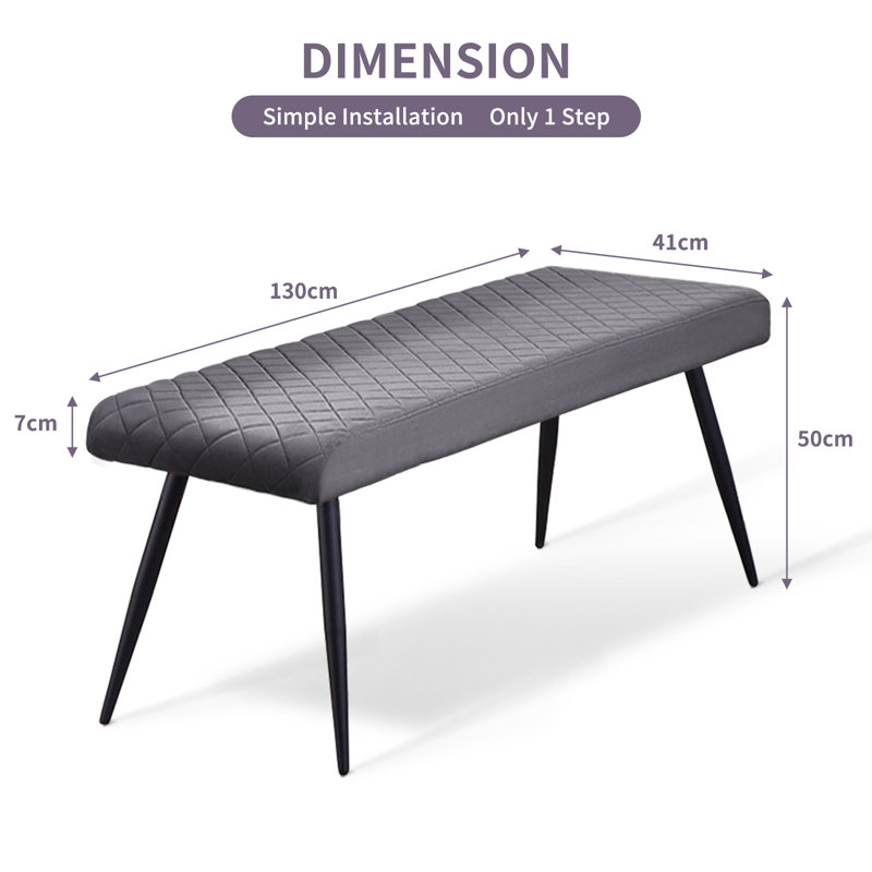 Depue Velvet 130cm Upholstered Bench for 2 person, Grey Velvet