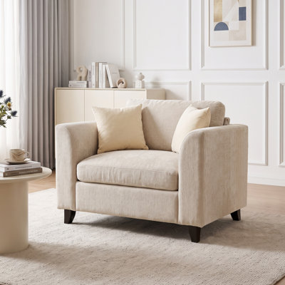45'' W Oversized Premium Chenille Armchair  Solid Wood Frame Lounge Chair With Throw Pillows