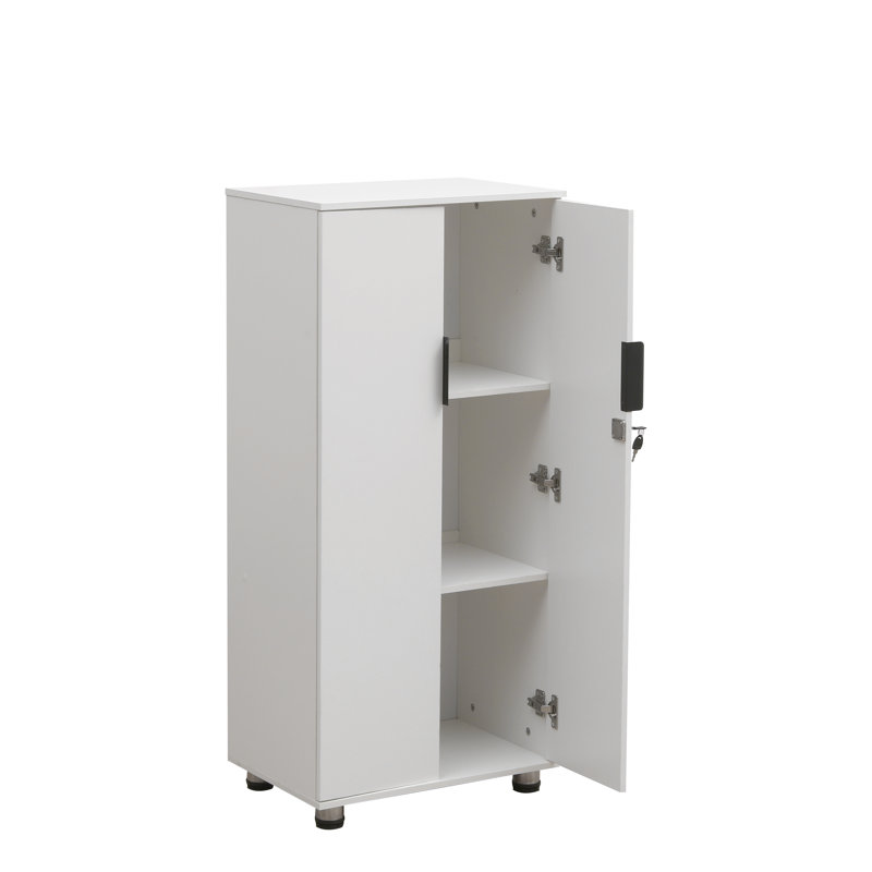 Saravia 21.65" Wide Storage Cabinet 2 - Shelf Locking Cupboard 2 Door Storage Pantry Utility Cabinet, White