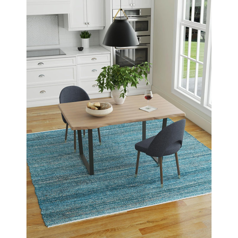 Tapis uni / rayé bleu océan Durah, Carré 4 pi 1 po