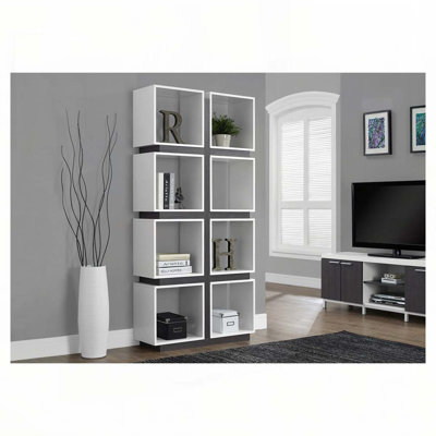 Bibliothèque, bibliothèque, étagère, 4 niveaux, h 71 po, bureau, chambre à coucher, stratifié gris et blanc, contemporain, moderne