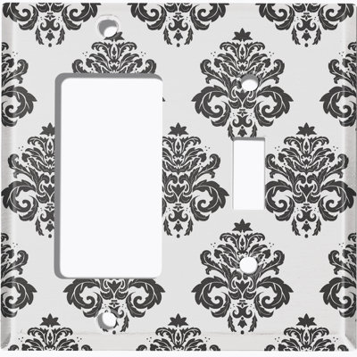 Metal Light Switch Plate Outlet Cover (Damask Tan 1 - (L) Single GFI / (R) Single Toggle)