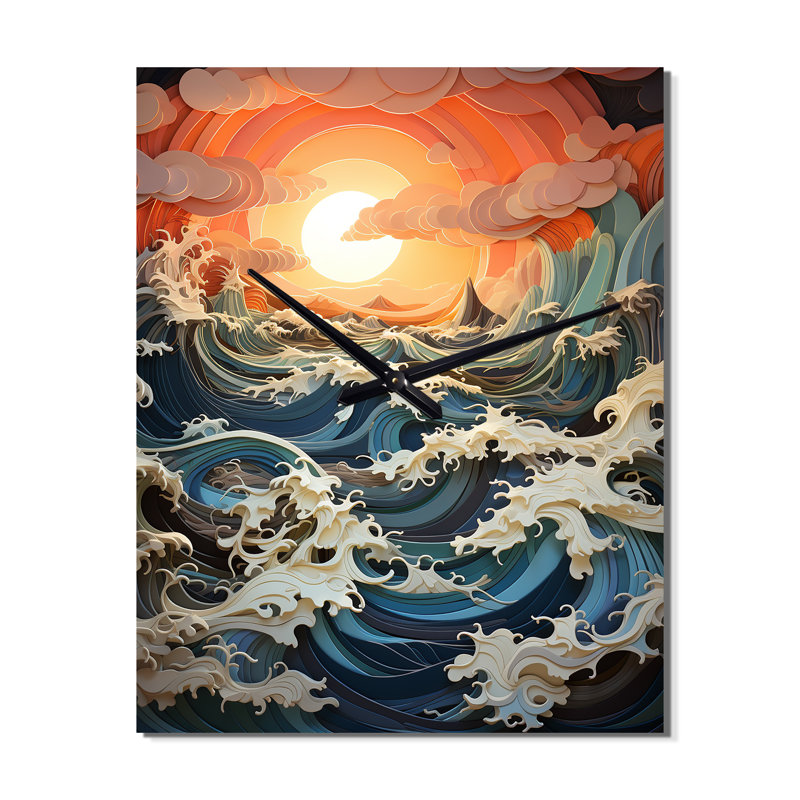 Horloge murale Coastal Seagull Symphony Papercut I - Animaux, Très grand