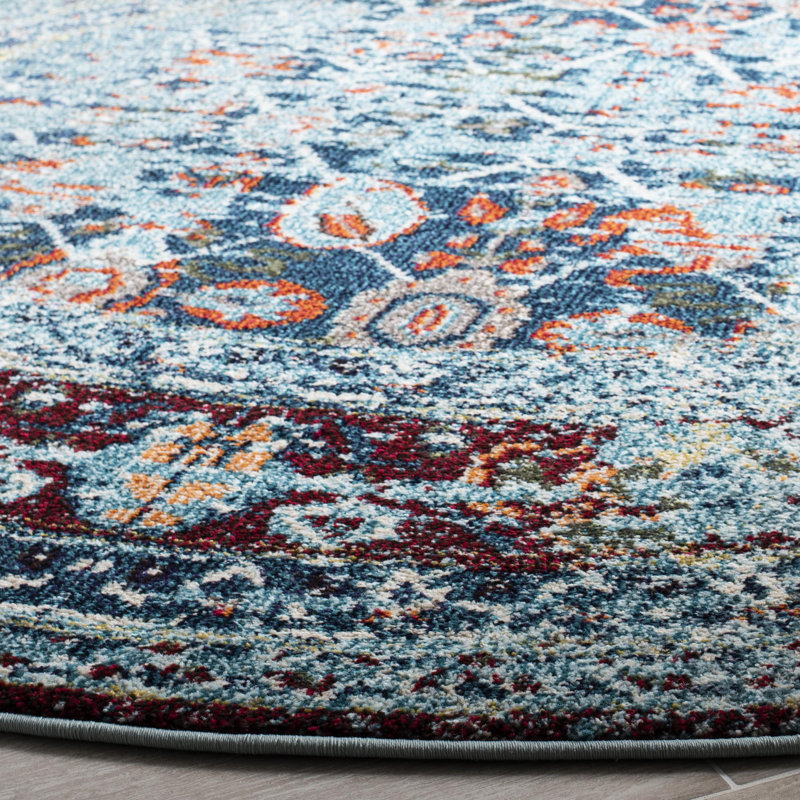 Hertzler Oriental Area Rug, Round 6'7", Ivory/Blue