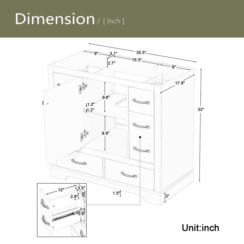 Meuble-lavabo 36 po sans lavabo, base d'armoire seulement