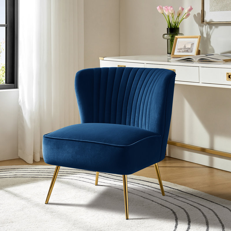 Euclid Velvet Accent Chair with Metal Legs, Navy Velvet