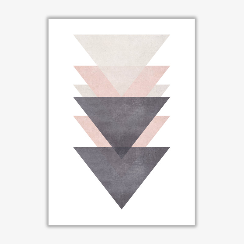 Cotton, Pink And Grey Abstract Triangles - Print, 30 cm H x 21 cm W x 1 cm D, No Frame