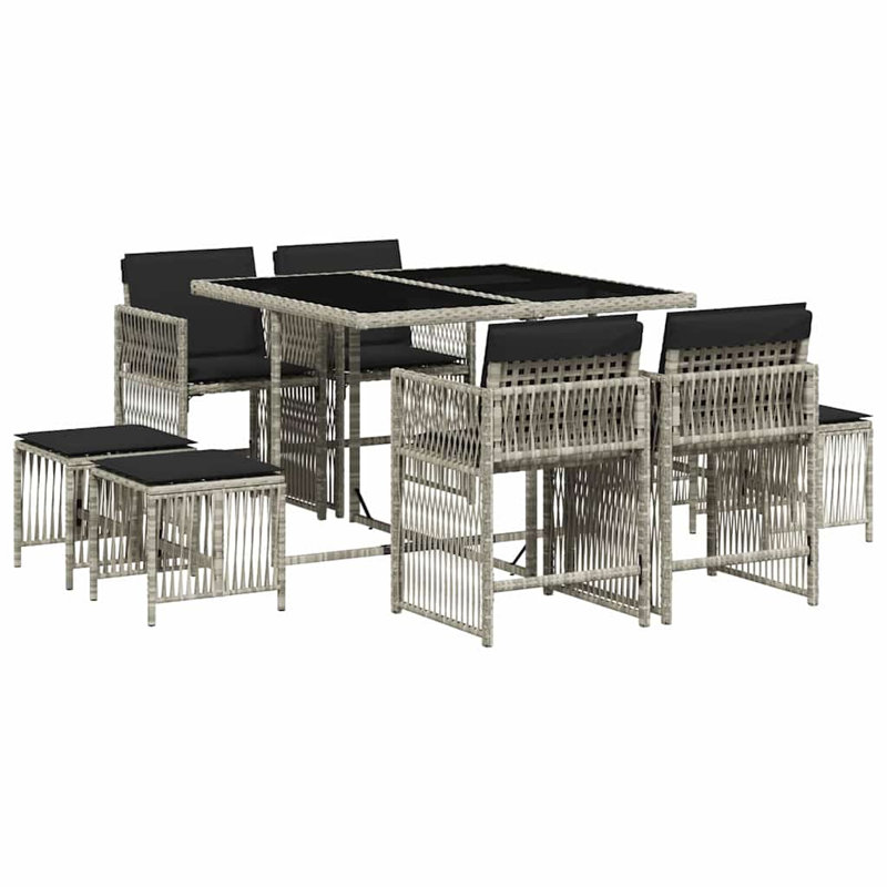Patio Dining Set with Cushions included, Black, Light Grey