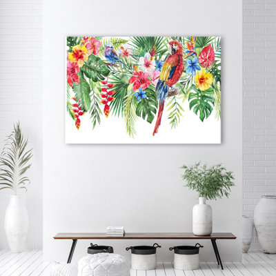 Tropical Parrot Flowers - Wrapped Canvas Print