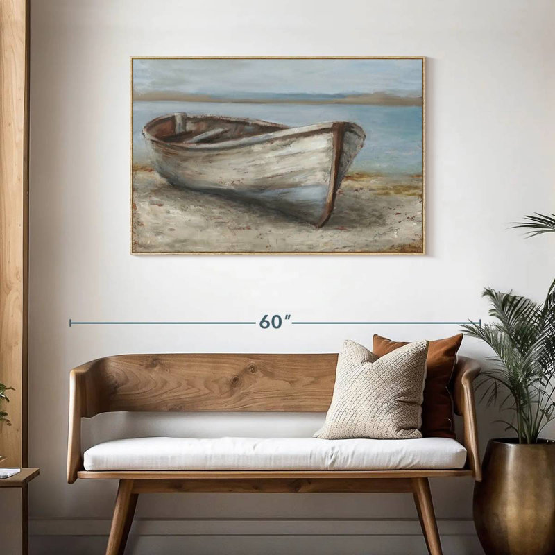 Bateau blanchi à la chaux I, Cadre flottant en bois naturel, 43 po x 29 po