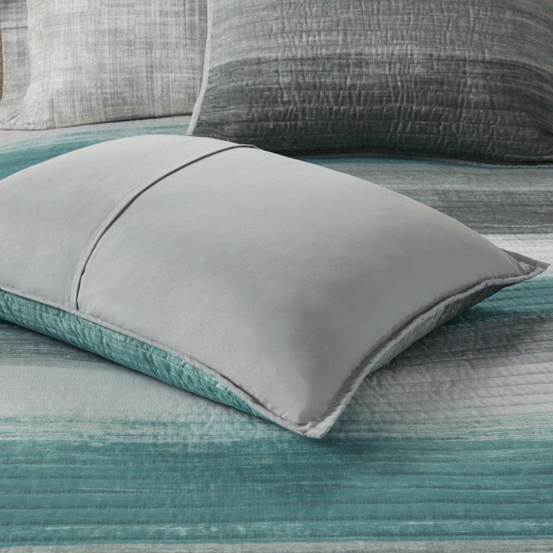 Aqua Queen Microfiber Reversible Coverlet and Sheet Set