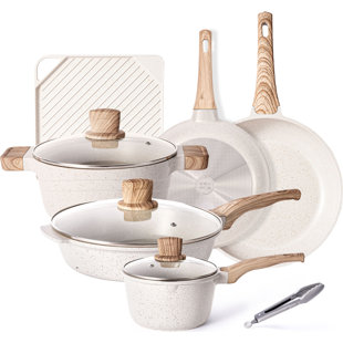Mueller UltraClad Copper Pots and Pans Set, 14-Piece Kitchen Cookware Set,  Non-Stick Coating, Aluminum Body, Includes Fry Pans, Deep Frying Pan, Sauce