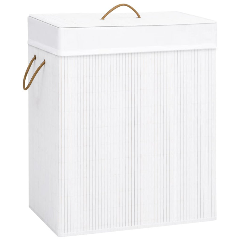 Collapsible Laundry Basket Laundry Bin Dirty Clothes Hamper Bamboo, White, Large (25.8" H x 17.1" W x 13.2" D)