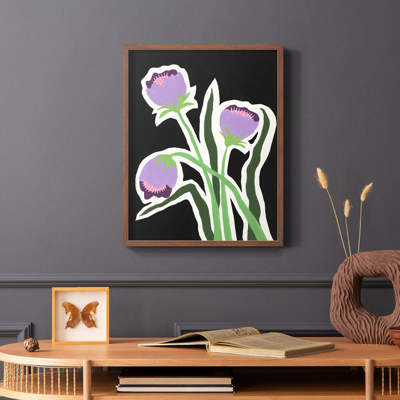 Pop Flowers II, reproduction encadrée - bois massif, Brun, H 10 po x l 8 po