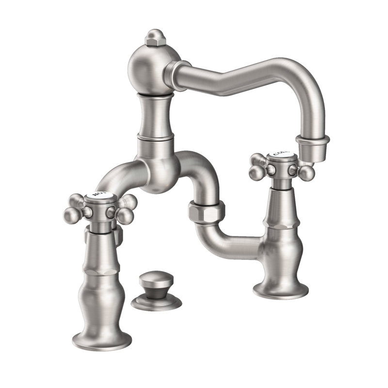 Chesterfield Bathroom Bridge Faucet with Drain Assembly, Stainless Steel (PVD)