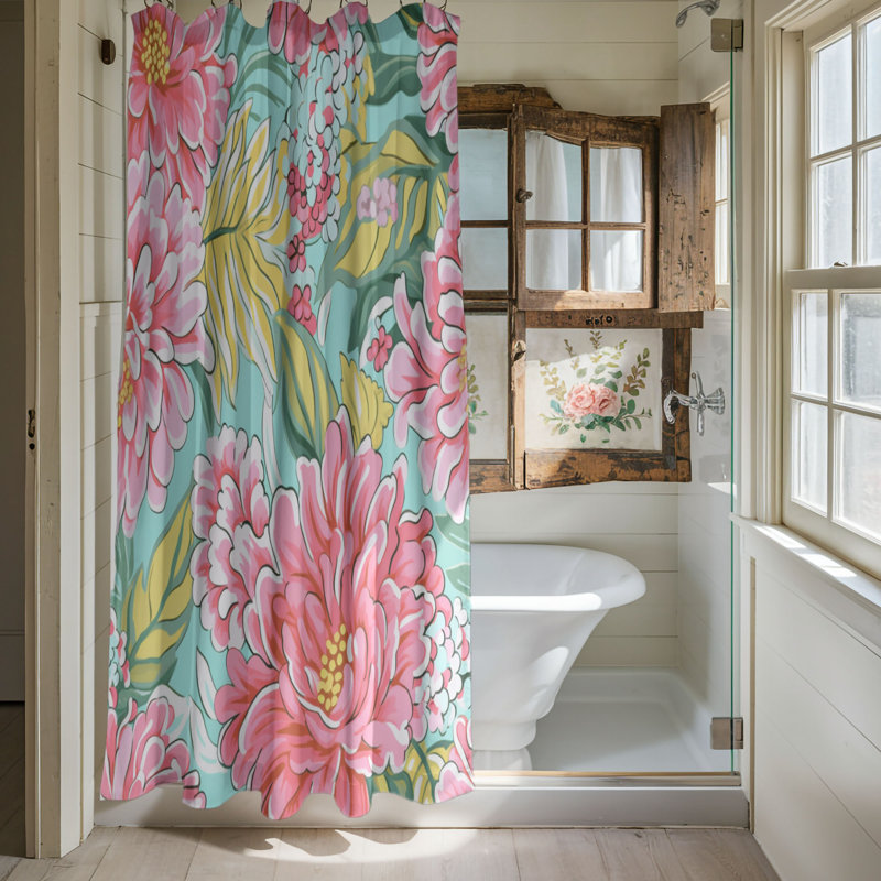 Seasonal Floral Motifs - Rideau de douche standard 1 pièce, H 74 po x l 71 po
