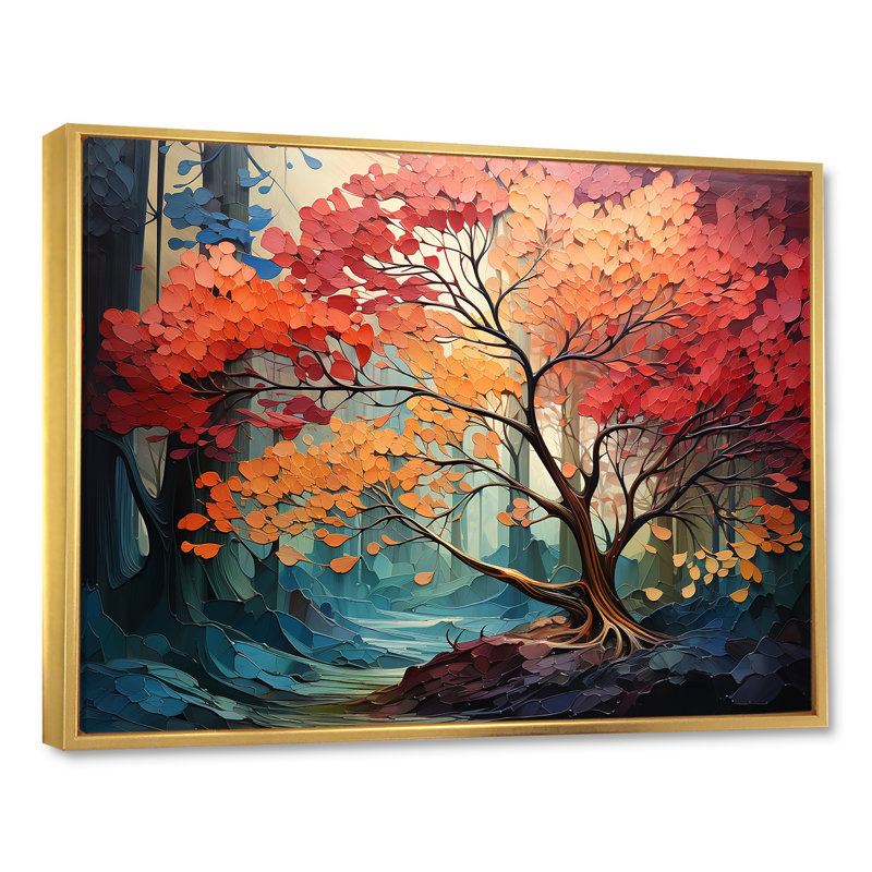 Expressionniste de l'arbre Raimbow I, Cadre flottant doré, H 12 po x l 20 po x P 1 po