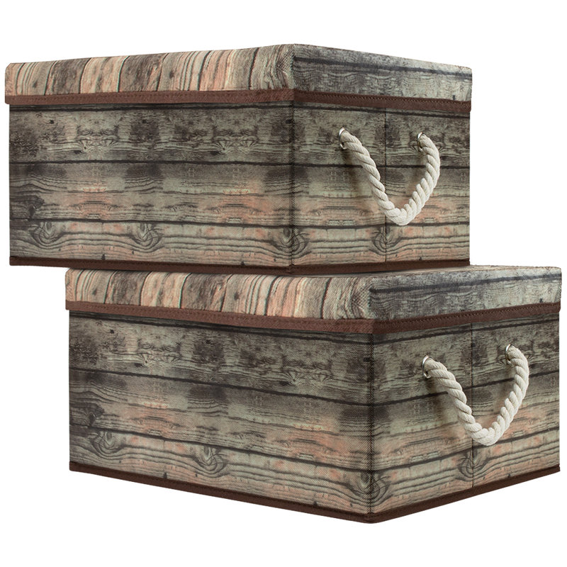 Sorbus Wooden Pattern Fabric Box 2-Pack, Brown